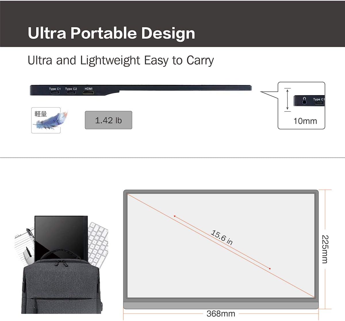ANMITE 15.6 INCH IPS FULL HD METAL BODY PORTABLE MONITOR A156W02 - Image 8