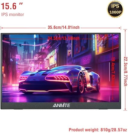 ANMITE 15.6 IPS FULL HD ALUMINIUM TOUCH PORTABLE MONITOR BLACK A456W01T - Image 2
