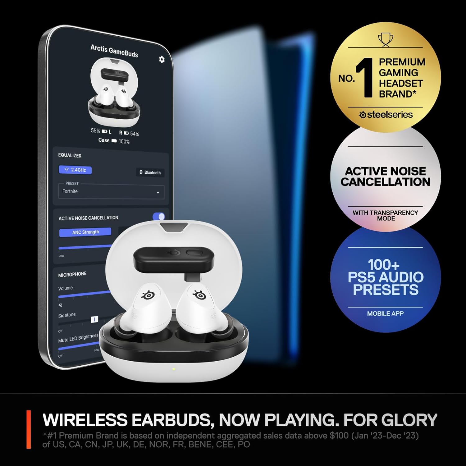STEELSERIES ARCTIS GAMEBUDS WIRELESS NOISE CANCELLING GAMING EARBUDS FOR PS5 WHITE 61682 - Image 3