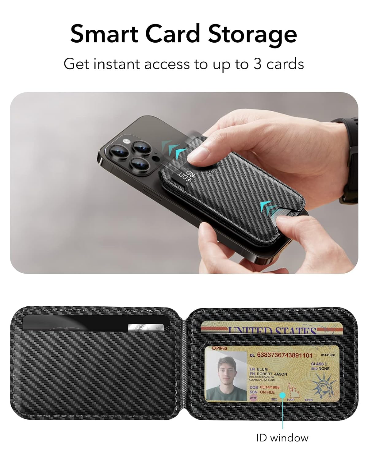 ESR CARBON FIBER MAGNETIC WALLET BLACK - Image 2