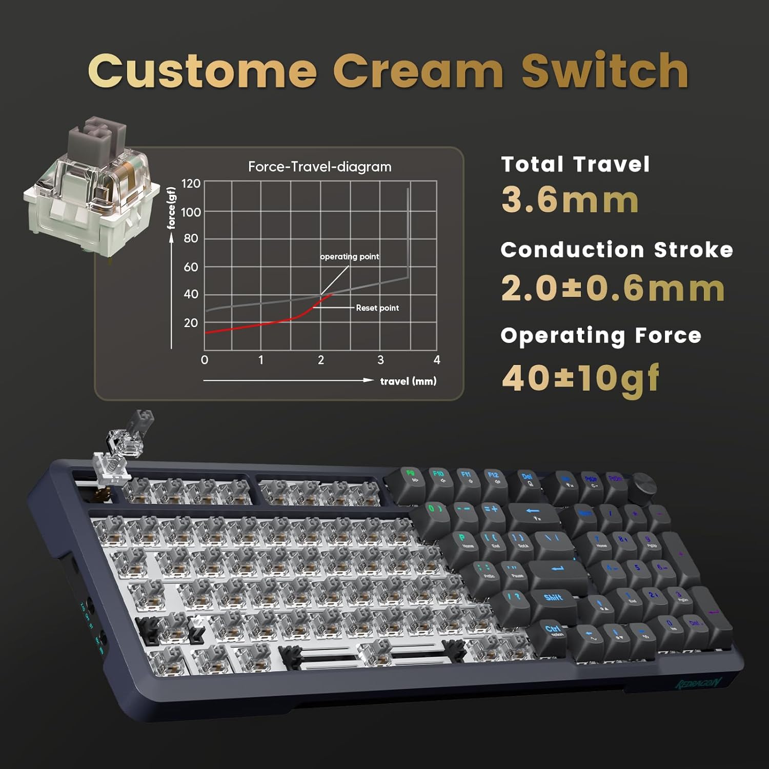 REDRAGON BREAGI PRO GASKET WIRELESS MECHANICAL KEYBOARD CREAM LINEAR SWITCHES K688GB-RGB-PRO - Image 4