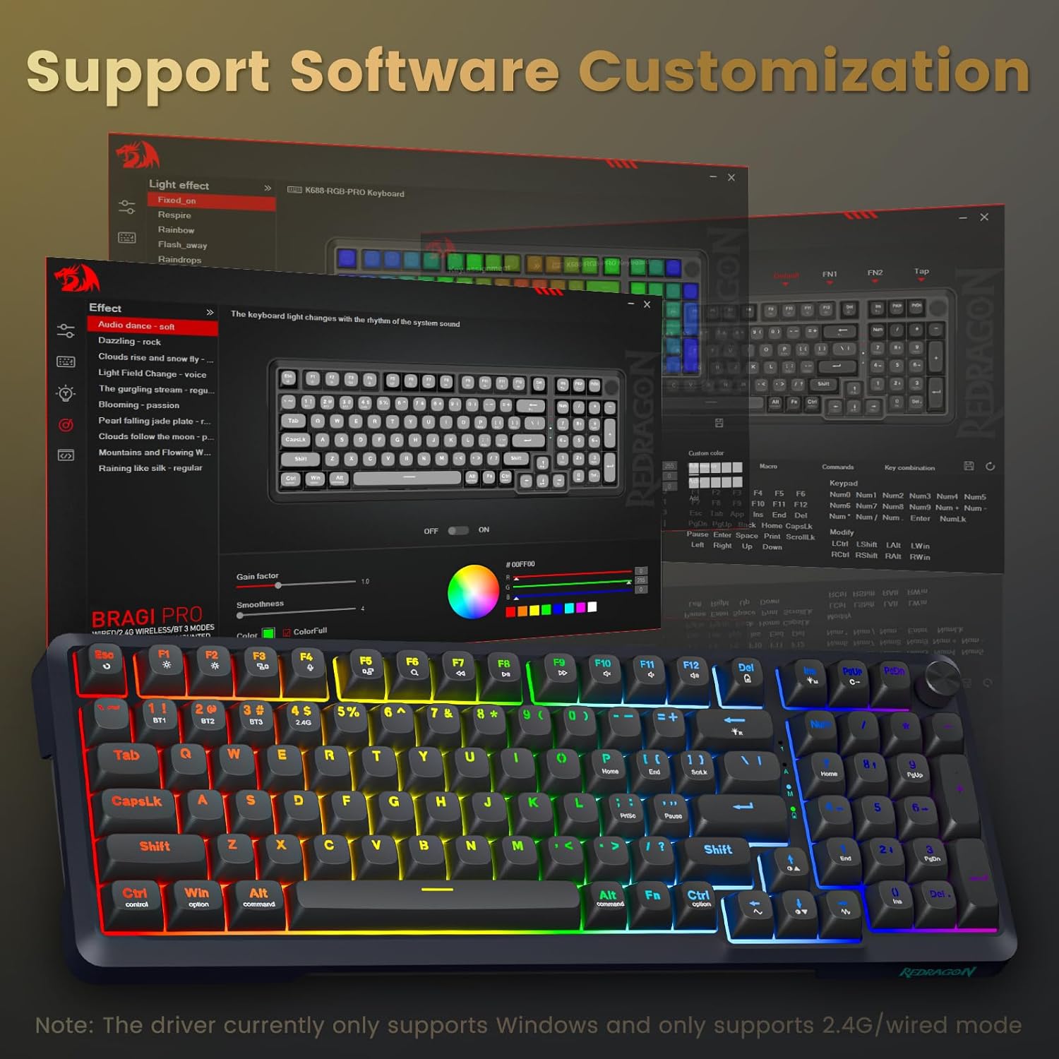 REDRAGON BREAGI PRO GASKET WIRELESS MECHANICAL KEYBOARD CREAM LINEAR SWITCHES K688GB-RGB-PRO - Image 9