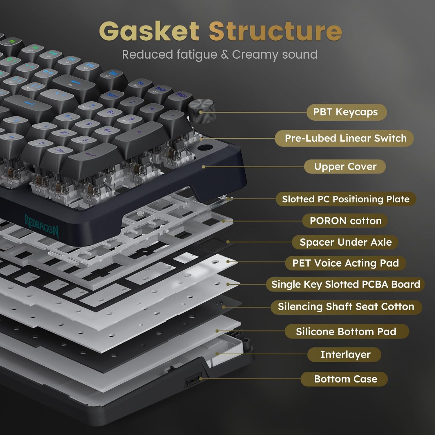 REDRAGON BREAGI PRO GASKET WIRELESS MECHANICAL KEYBOARD CREAM LINEAR SWITCHES K688GB-RGB-PRO - Image 5