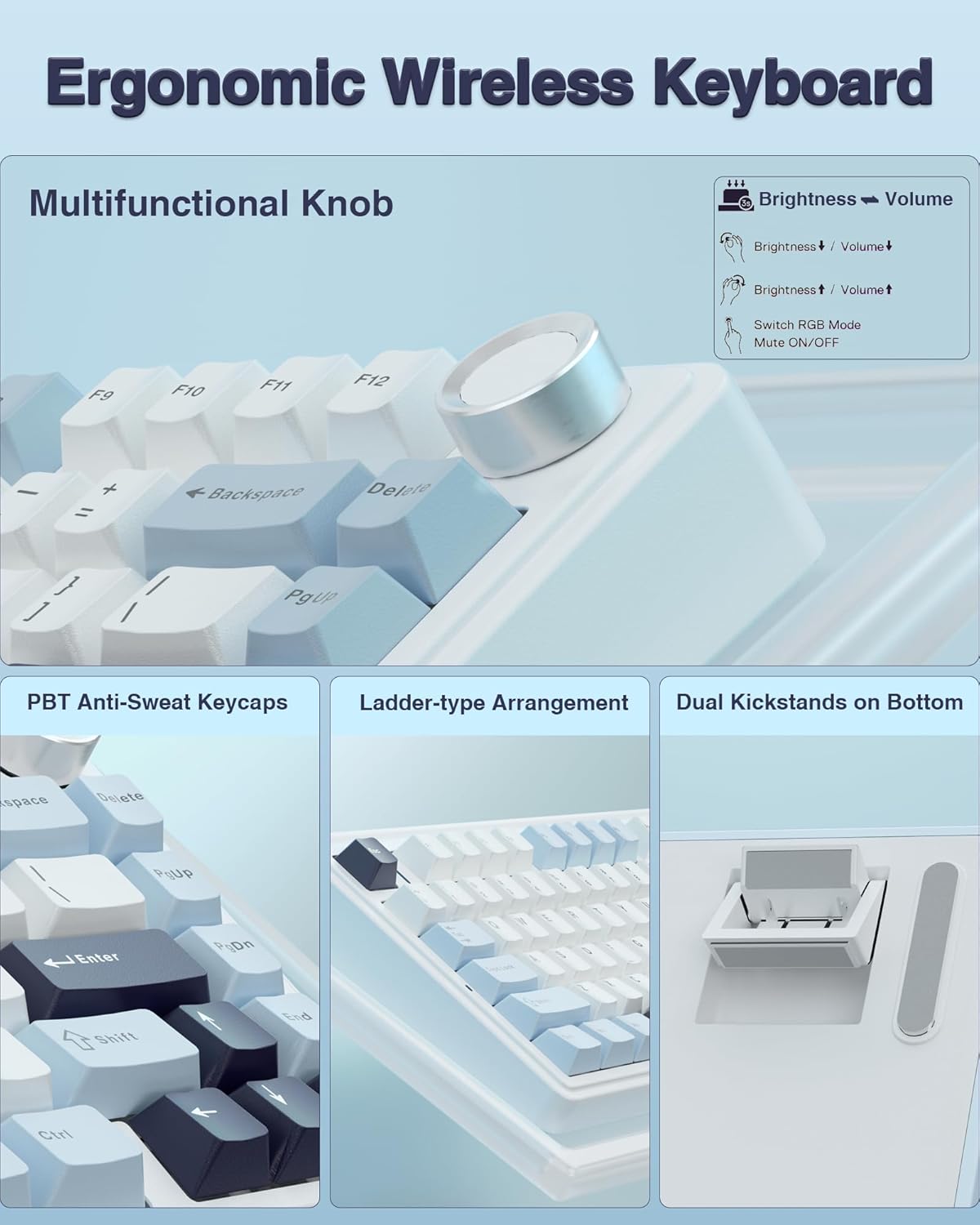 AULA f75 KEYS RGB 75% MECHANICAL GAMING KEYBOARD TRI-MODE KNOB ICE VEIN SWITCH LT BLU-WHT-PRP F75 - Image 8
