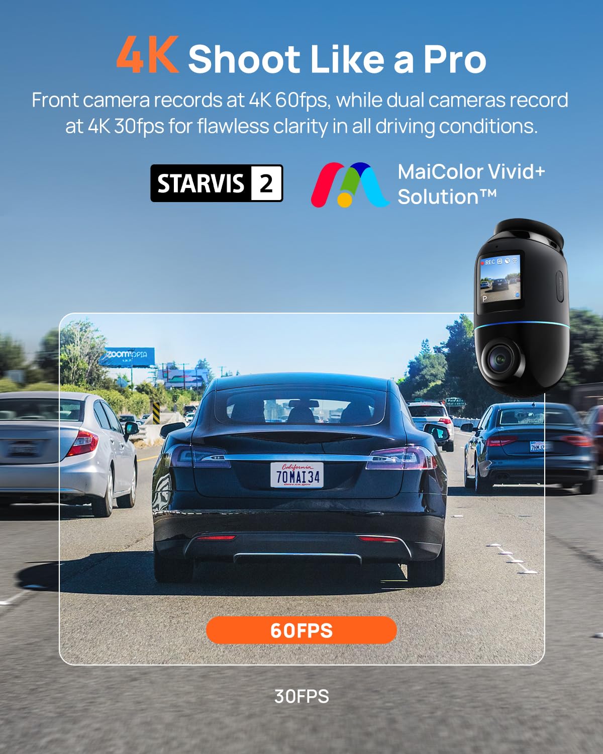 70MAI 4K OMNI DASH CAM WITH 128GB MEMORY CARD BLACK & GREY X800 - Image 3