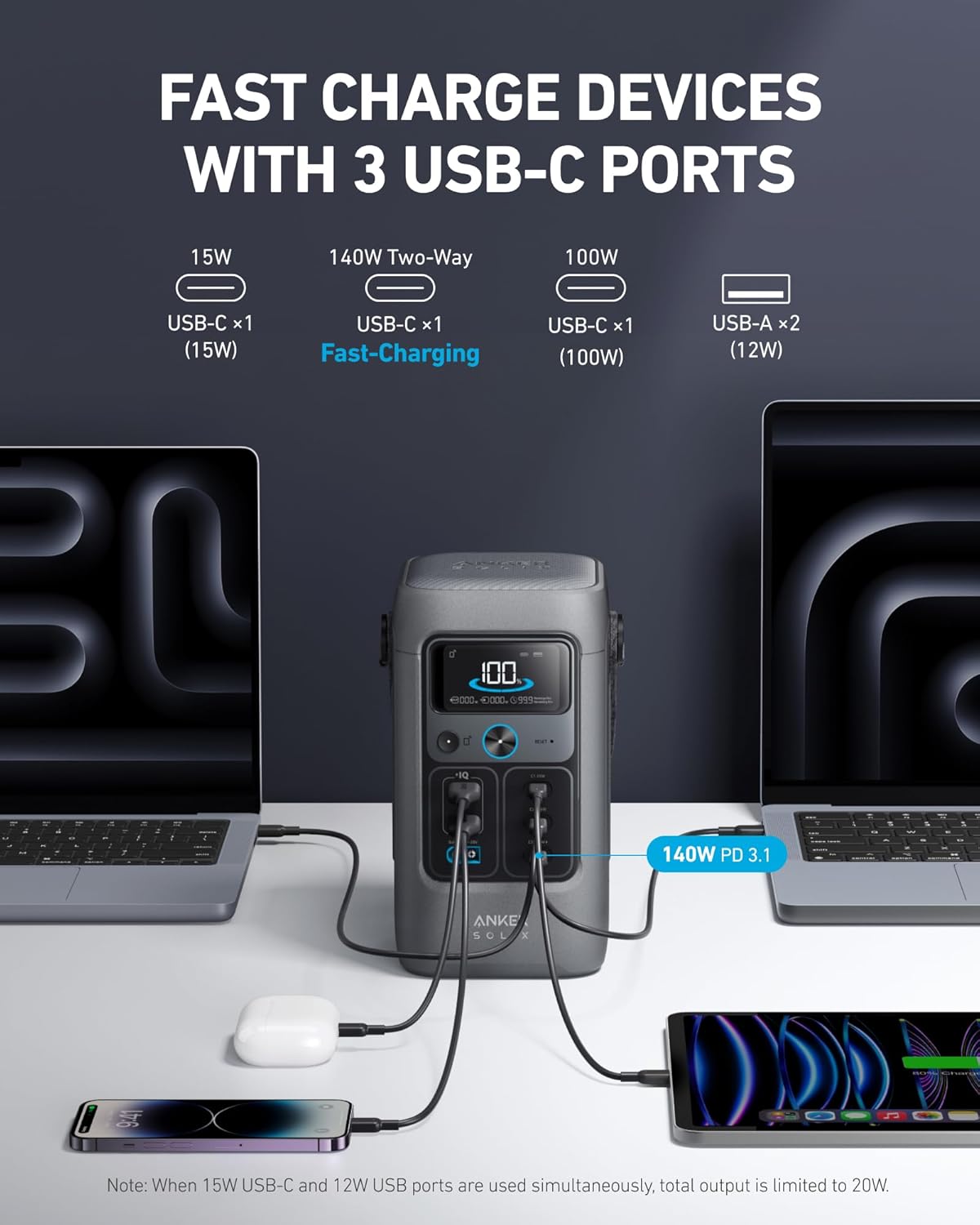 ANKER SOLIX C200 DC PORTABLE POWER STATION 60000MAH 200W GRAY A17270Z1 - Image 4