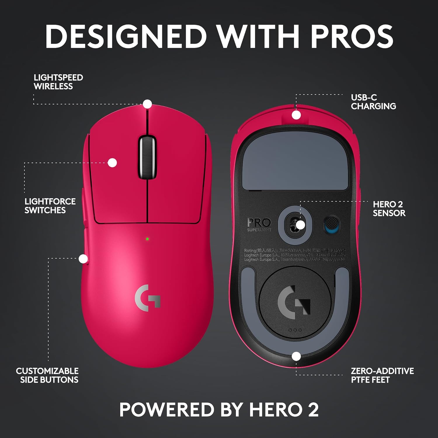 LOGITECH PRO X SUPER LIGHT WIRELESS MOUSE MAGENTA 910-006799 - Image 11