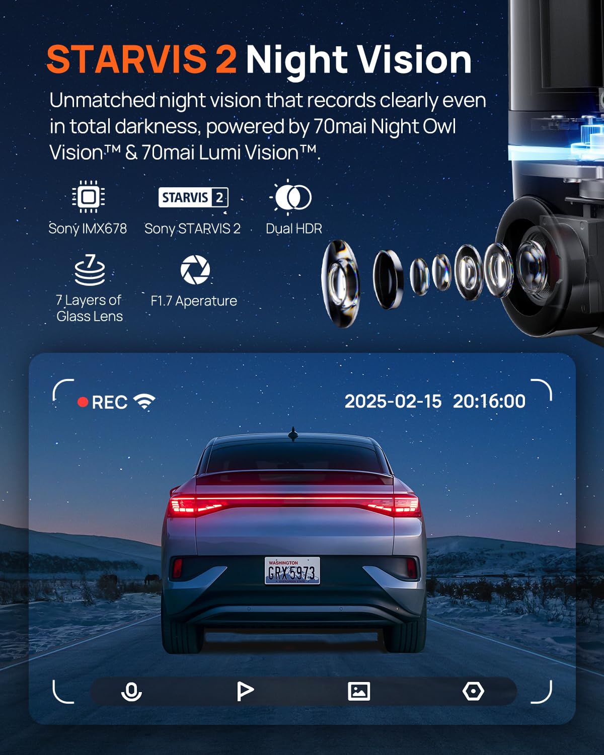 70MAI 4K OMNI DASH CAM WITH 128GB MEMORY CARD BLACK & GREY X800 - Image 4