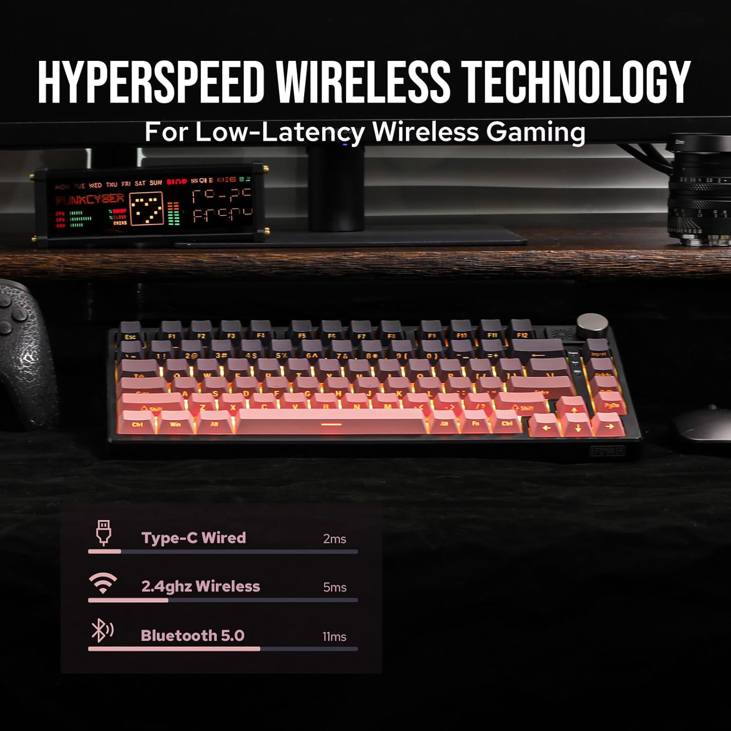 AULA 87 KEYS RGB 80% MECHANICAL GAMING KEYBOARD TRI-MODE GRAYWOOD V4 SWITCH GRADIENT BK-PNK F87 PRO - Image 6