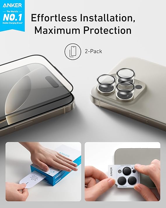 ANKER IPHONE 16 PRO /16 PRO MAX 2 PACK SHIELD CAMERA LENS PROTECTOR A720GH6A - Image 2