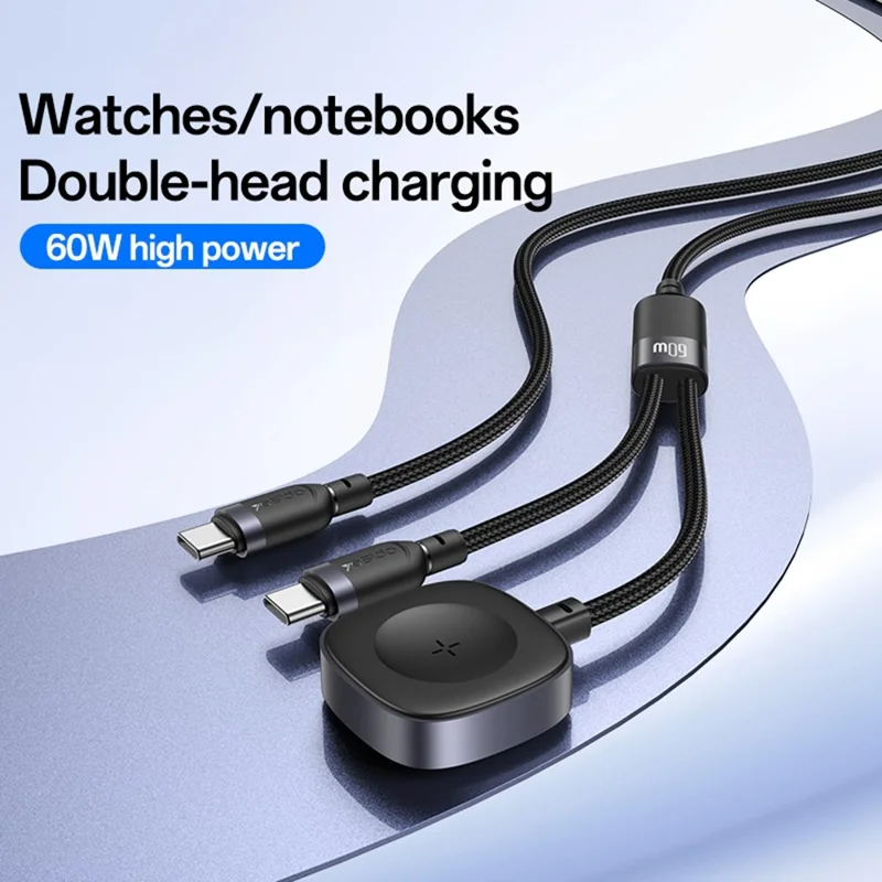 YESIDO 2 IN 1 WATCH CABLE COMPATIBLE USB-L DEVICES AND APPLE WATCH BLACK CA136L - Image 2