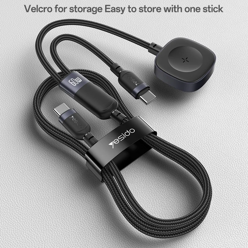 YESIDO 2 IN 1 WATCH CABLE COMPATIBLE USB-L DEVICES AND APPLE WATCH BLACK CA136L - Image 9