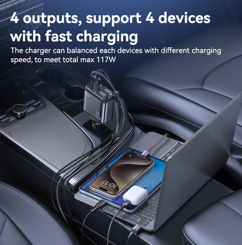 YESIDO 117W SUPER FAST CAR CHARGER BLACK Y63 - Image 2