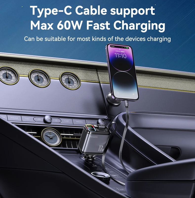 YESIDO 117W SUPER FAST CAR CHARGER BLACK Y63 - Image 4