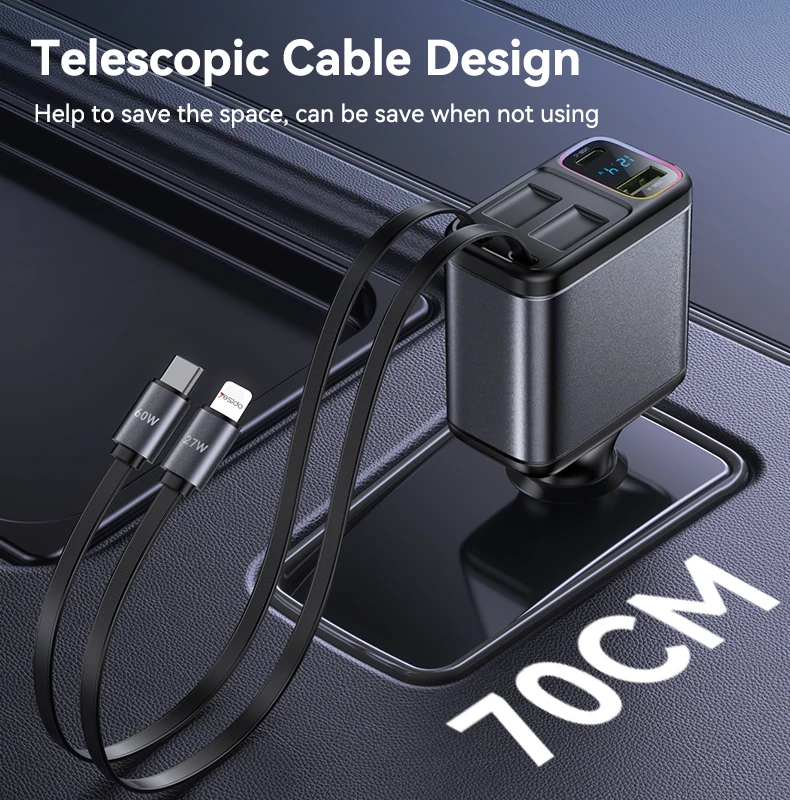 YESIDO 117W SUPER FAST CAR CHARGER BLACK Y63 - Image 5