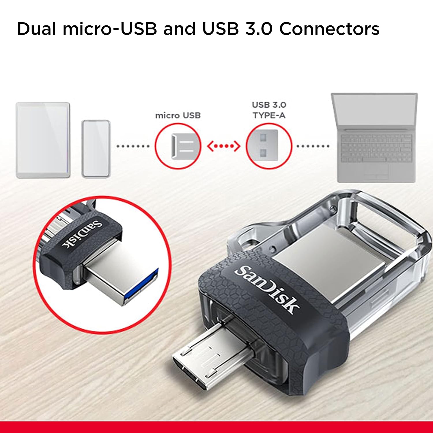 SANDISK ULTRA DUAL FLASH DRIVE 64GB SDDD3-064G-G46 - Image 2