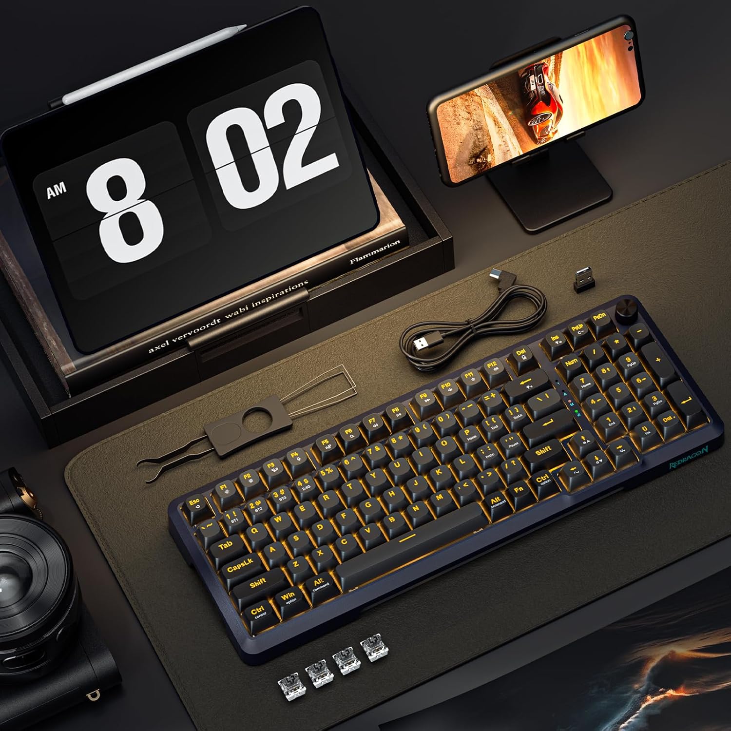 REDRAGON BREAGI PRO GASKET WIRELESS MECHANICAL KEYBOARD CREAM LINEAR SWITCHES K688GB-RGB-PRO - Image 10