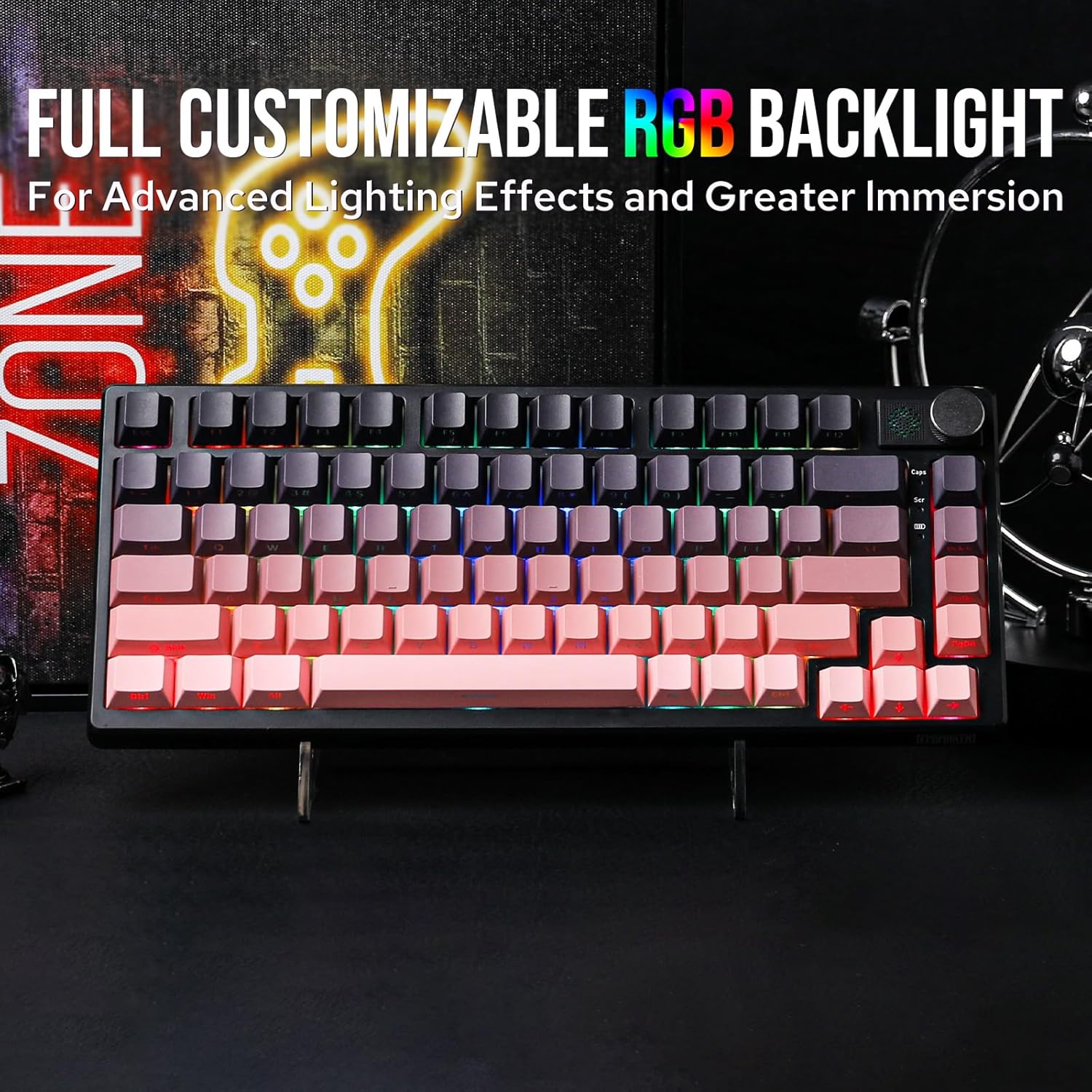 AULA 87 KEYS RGB 80% MECHANICAL GAMING KEYBOARD TRI-MODE GRAYWOOD V4 SWITCH GRADIENT BK-PNK F87 PRO - Image 7