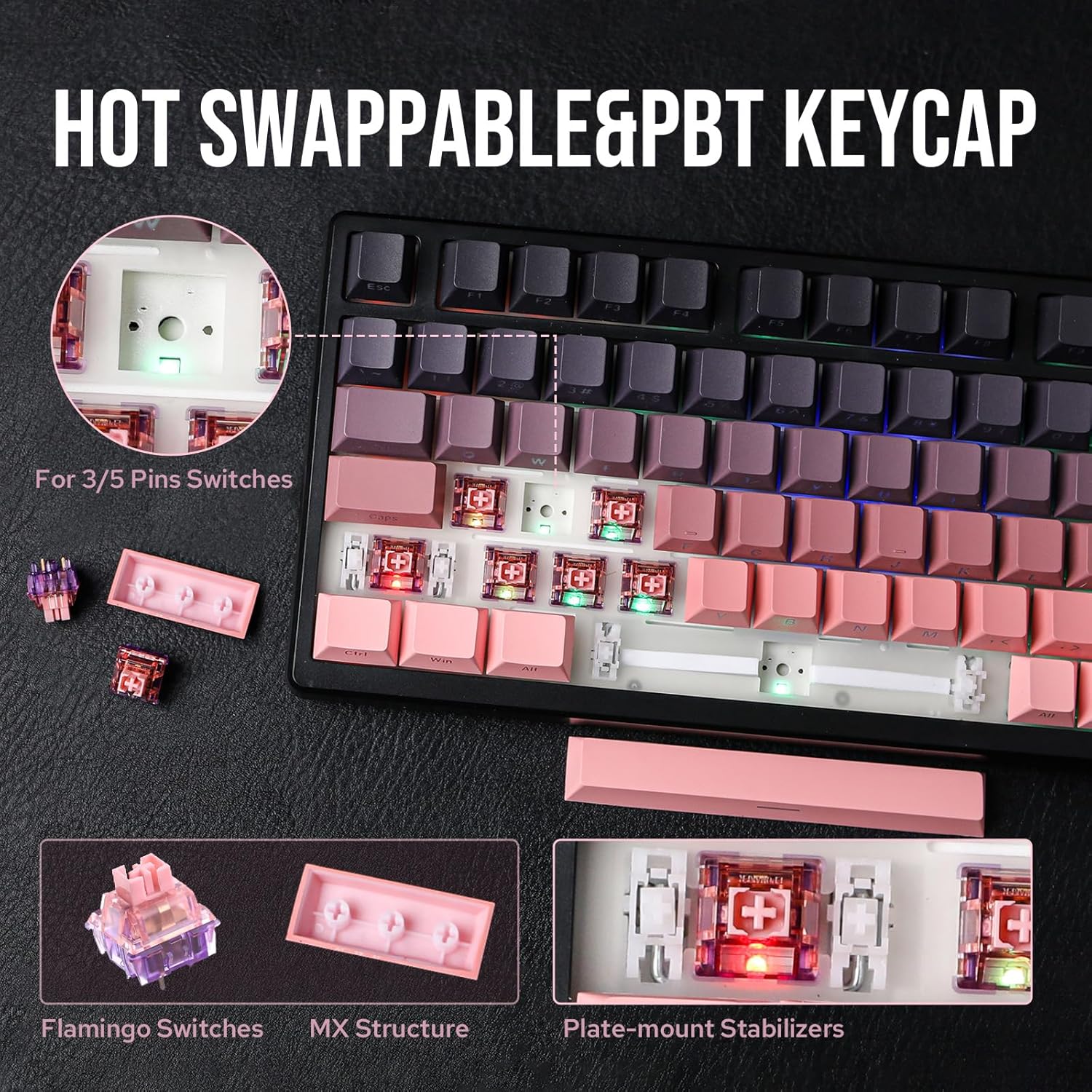 AULA 87 KEYS RGB 80% MECHANICAL GAMING KEYBOARD TRI-MODE GRAYWOOD V4 SWITCH GRADIENT BK-PNK F87 PRO - Image 5
