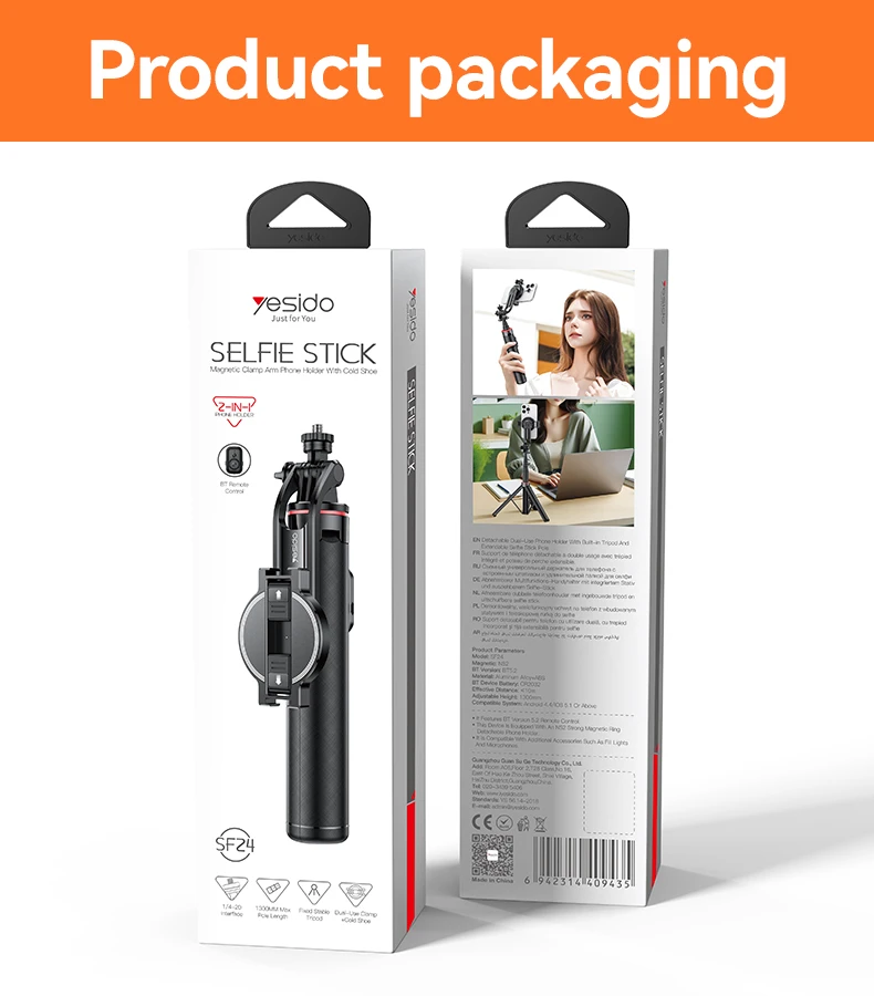 YESIDO 2 IN 1 SELFIE STICK TRIPOD STAND BLACK SF24 - Image 5