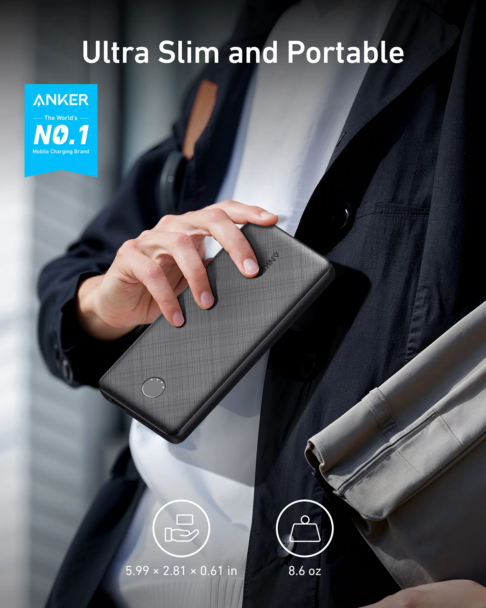 ANKER POWERCORE SLIM 15W 10000 MAH POWER BANK BLACK A1229H15 - Image 4