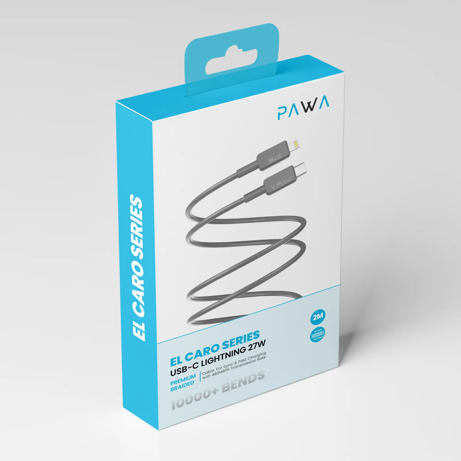 PAWA EL CARO SERIES USB C TO LIGHTNING 27W PREMIUM BRAIDED CABLE 2M GREY PW-20BD27CL-GY - Image 4