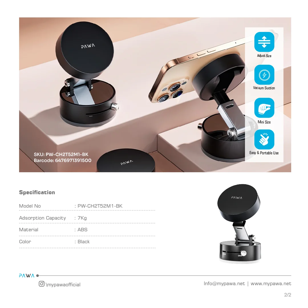 PAWA MINI MAG VACUUM SUCTION PHONE HOLDER PW-CH2T52M1 - Image 4