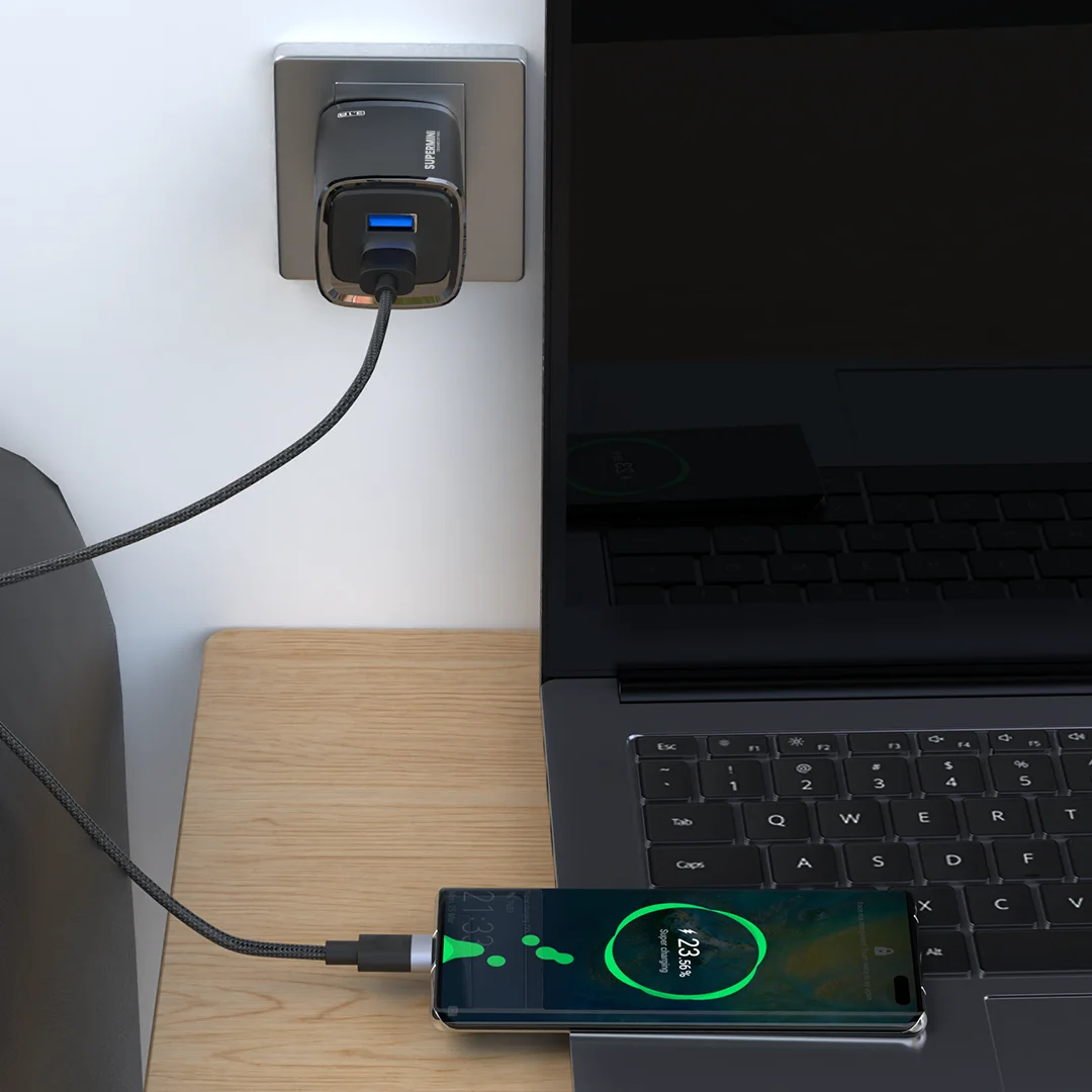 PAWA SUPERMINI TRAVEL CHARGER DUAL USB 3.1A WITH BRAIDED TYPE C CABLE BLACK PW-TCSP3UKT-BK - Image 2