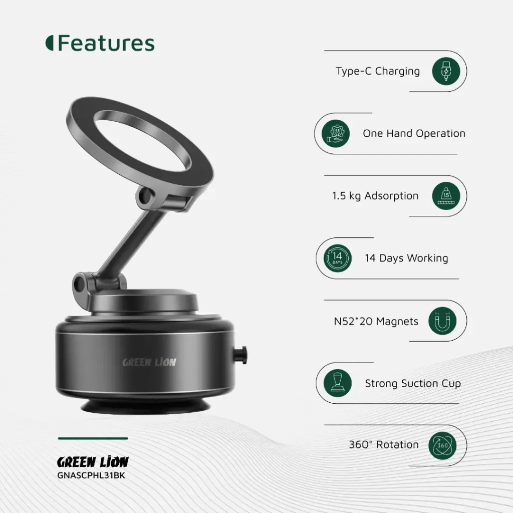 GREEN LION AUTO SUCTION PHONE HOLDER MATTE BLACK GX-31 GNASCPHL31BK - Image 4