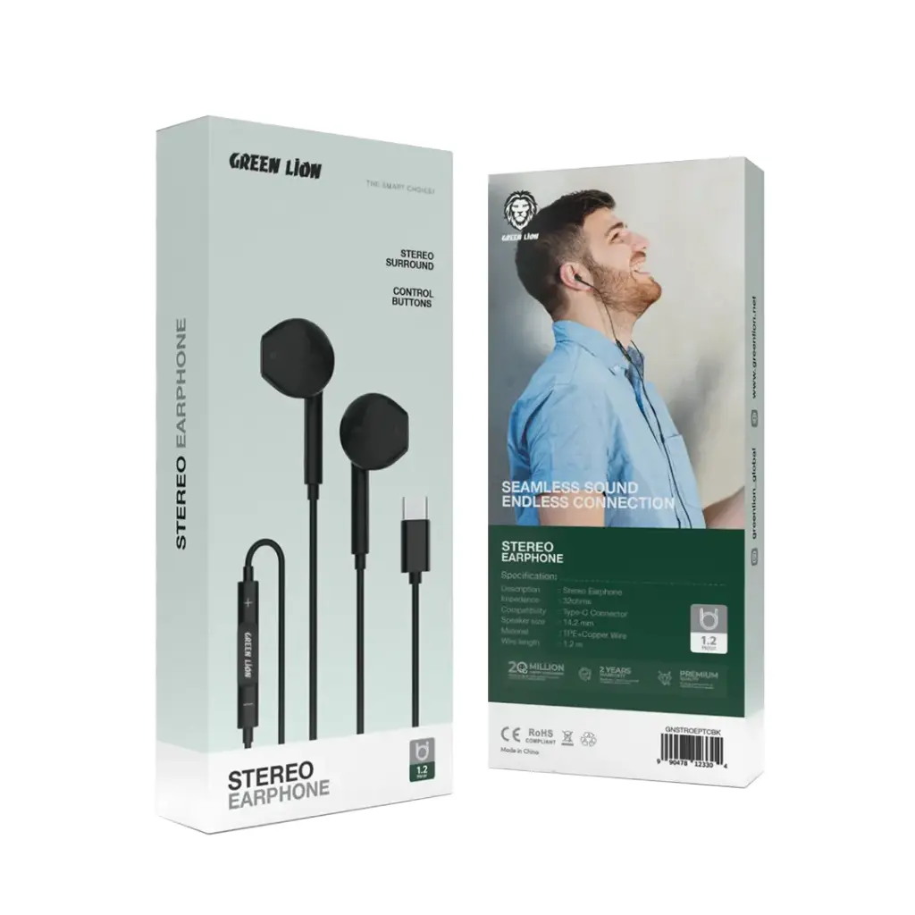 GREEN LION STEREO EARPHONE WITH TYPE-C CONNECTOR BLACK GNSTROEPTCBK - Image 2