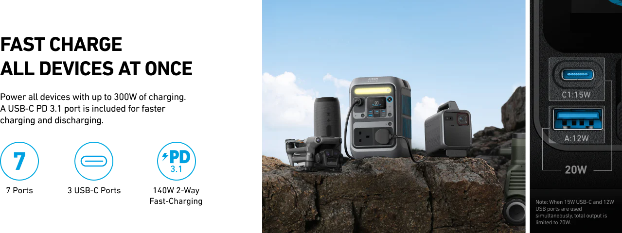 ANKER SOLIX C300X PORTABLE POWER STATION BLACK A1723211 - Image 3