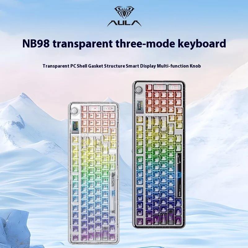 AULA 98 KEYS RGB 98% MECHANICAL GAMING KEYBOARD TRI-MODE KNOB SNOW SMOKE SHAFT SWITCH TRP BLK NB98 - Image 3