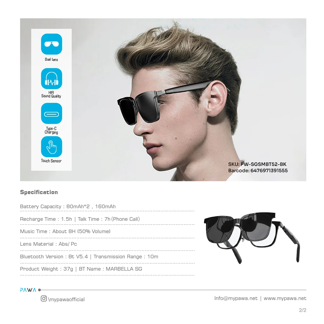 PAWA MARBELLA 2 IN 1 DUAL USE SUNGLASS PW-SGSMBT52 - Image 5