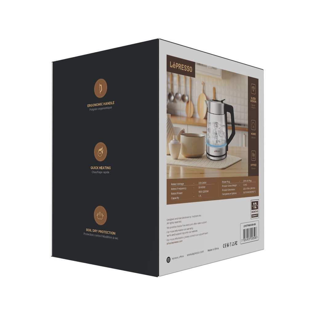LEPRESSO MULTI-TEMPERATURE ILLUMINATED GLASS KETTLE BLACK LPCFFM0008-BK - Image 5