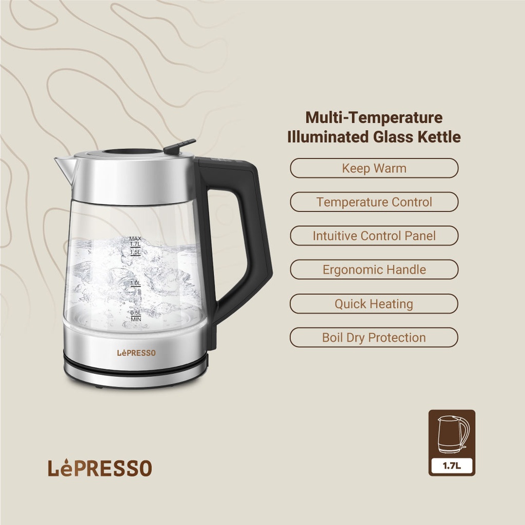 LEPRESSO MULTI-TEMPERATURE ILLUMINATED GLASS KETTLE BLACK LPCFFM0008-BK - Image 12
