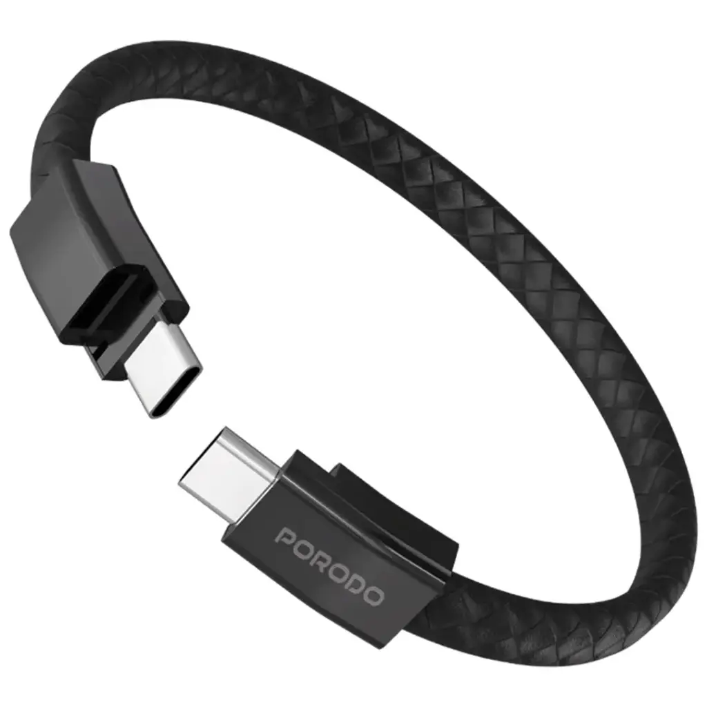 PORODO PD60W USB C TO USB C WRISTBAND MAGNETIC STEEL CLASP CABLE BLACK PDETK20BK - Image 2