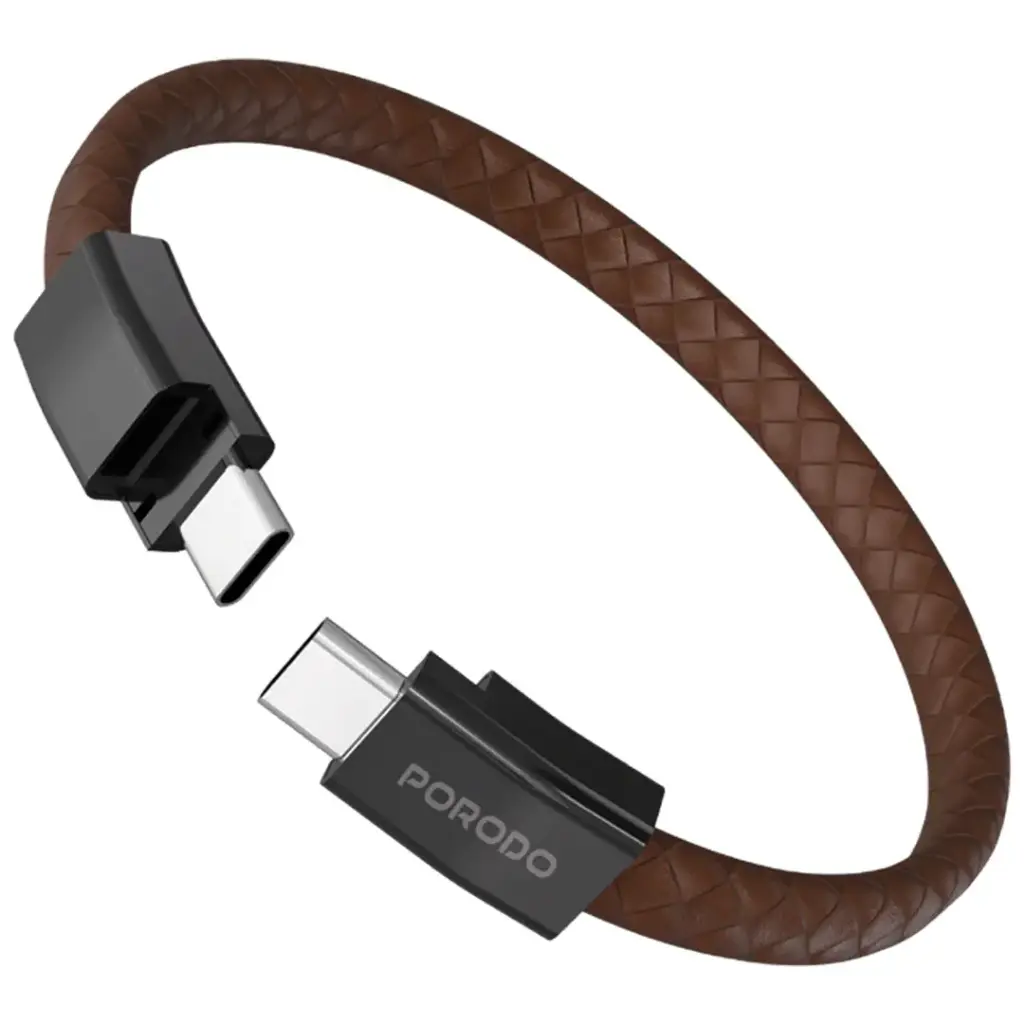 PORODO PD60W USB C TO USB C WRISTBAND MAGNETIC STEEL CLASP CABLE BROWN PDETK20BR - Image 2