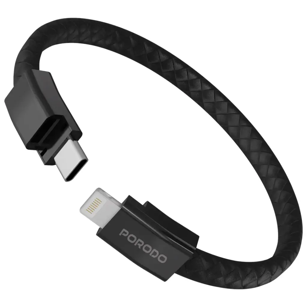 PORODO PD27W USB C TO LIGHTNING WRISTBAND MAGNETIC STEEL CLASP CABLE BLACK PDETK21BK - Image 2