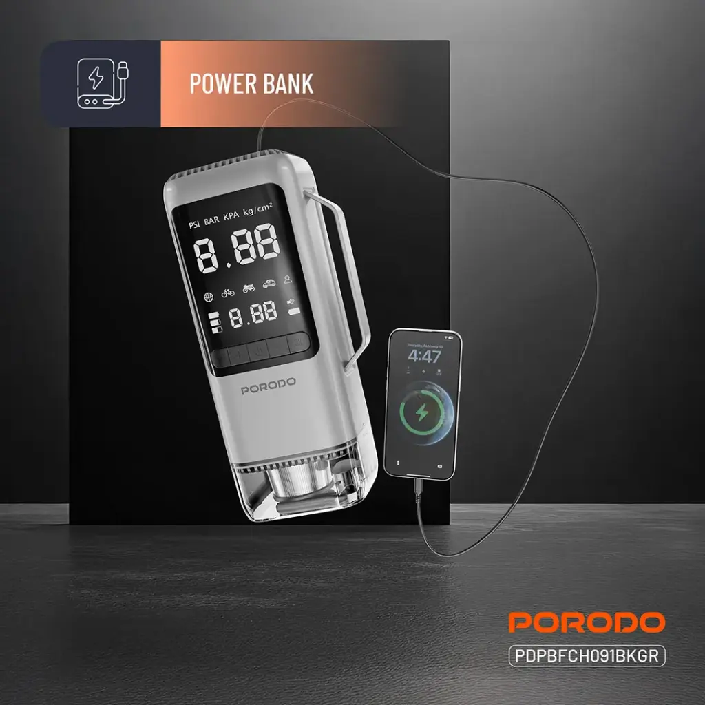 PORODO 6 IN 1 MULITI FUNCTIONAL POWER TOOL JUMP STARTER AIR COMPRESSOR POWERBANK PDPBFCH091BKGR - Image 5