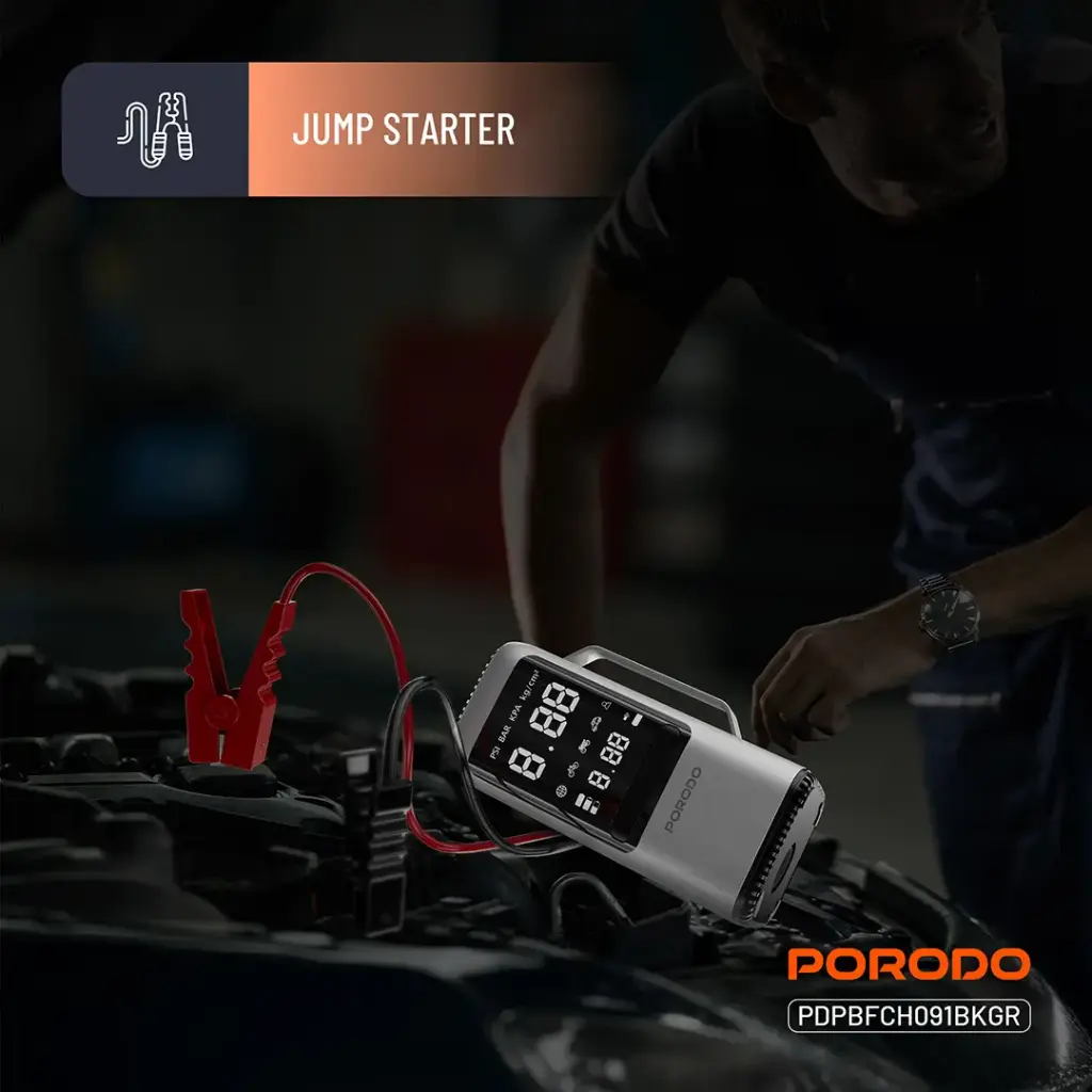 PORODO 6 IN 1 MULITI FUNCTIONAL POWER TOOL JUMP STARTER AIR COMPRESSOR POWERBANK PDPBFCH091BKGR - Image 10
