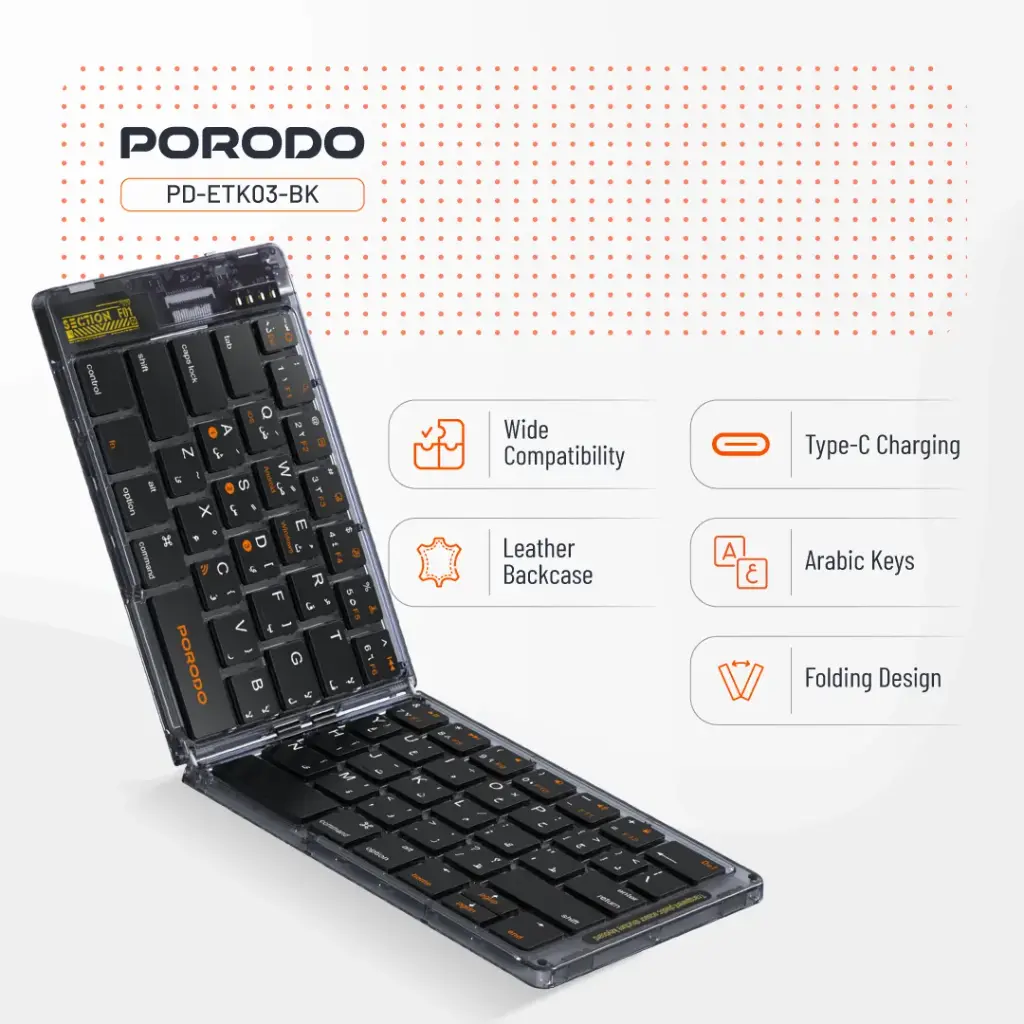 PORODO CRYSTAL SHELL WIRELESS KEYBOARD BLACK PD-ETK03-BK - Image 3