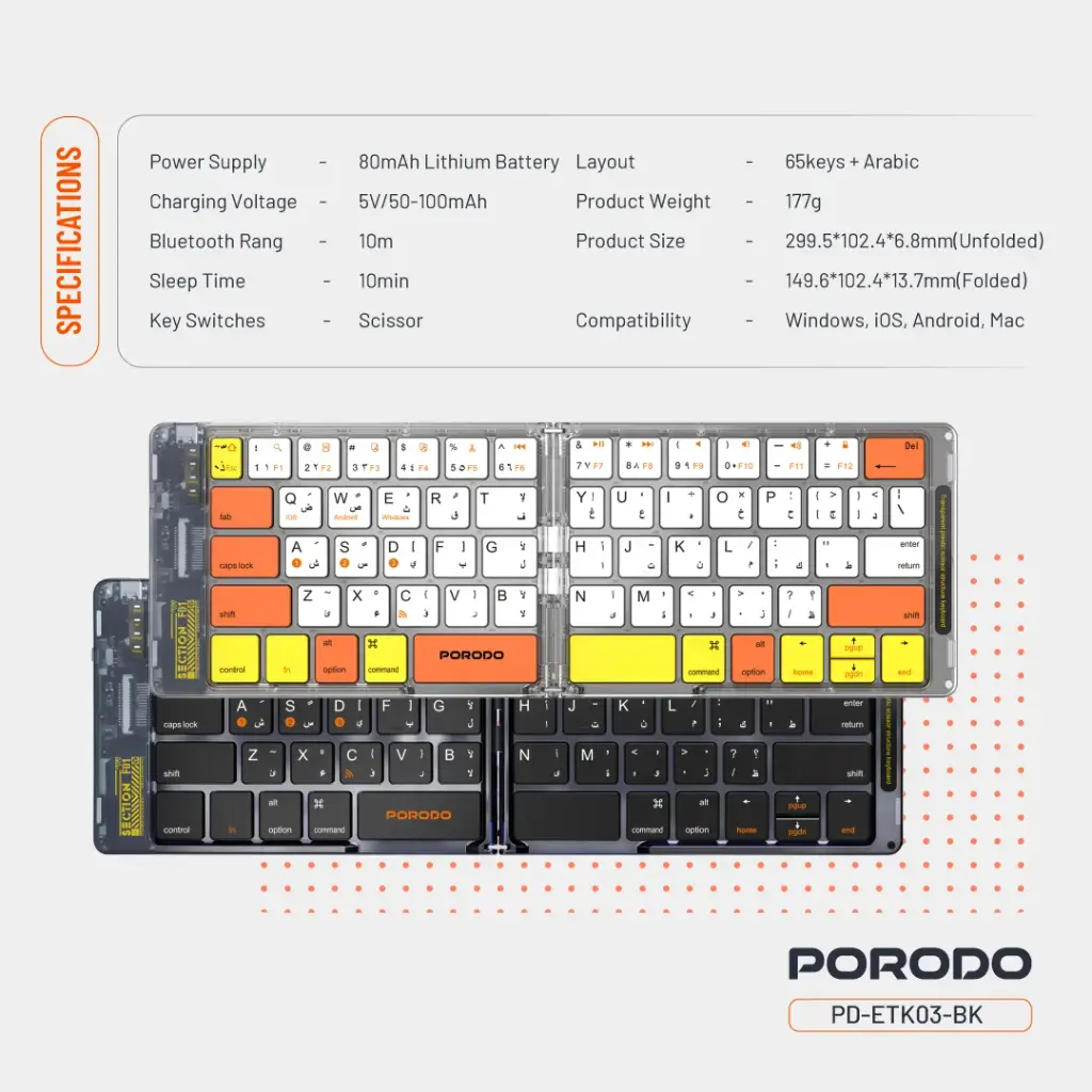 PORODO CRYSTAL SHELL WIRELESS KEYBOARD BLACK PD-ETK03-BK - Image 2