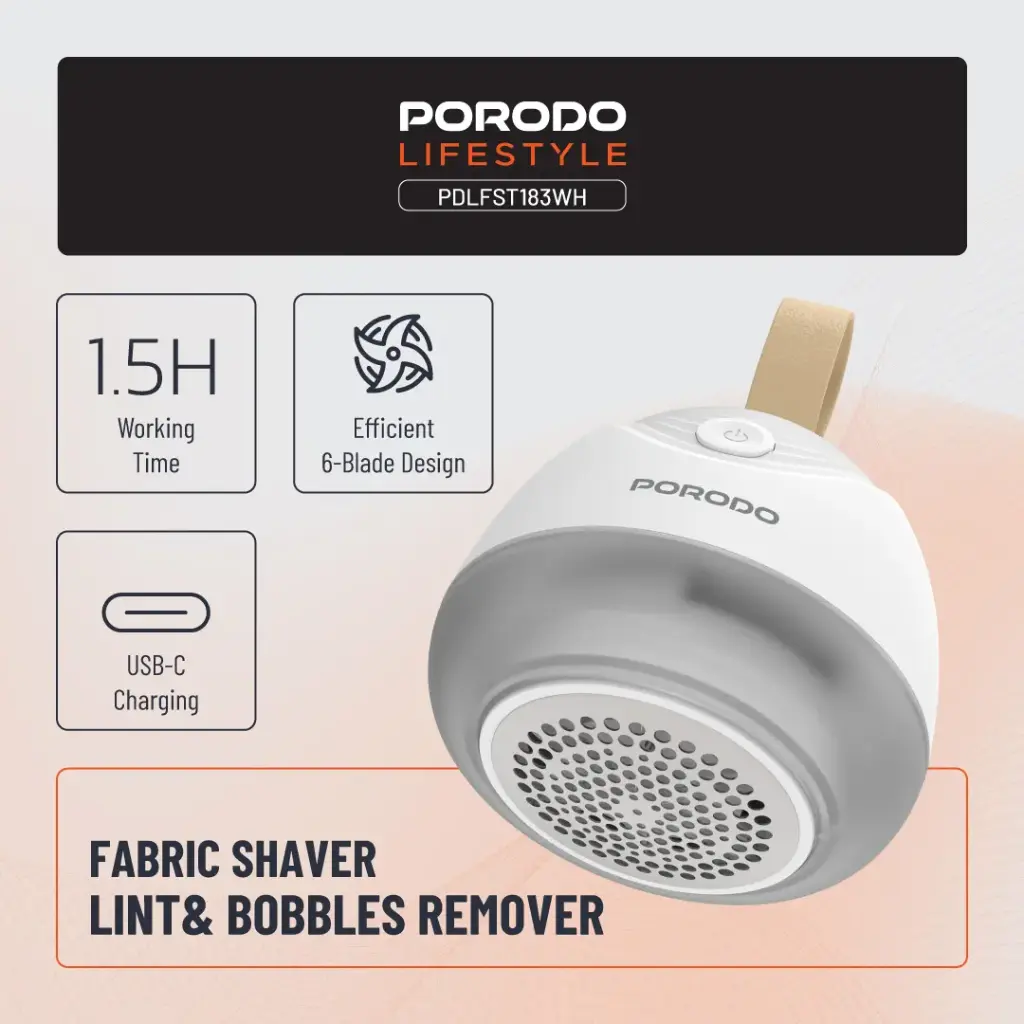 PORODO LIFESTYLE FABRIC SHAVER LINT AND BOBBLES REMOVER WHITE PDLFST183WH - Image 4