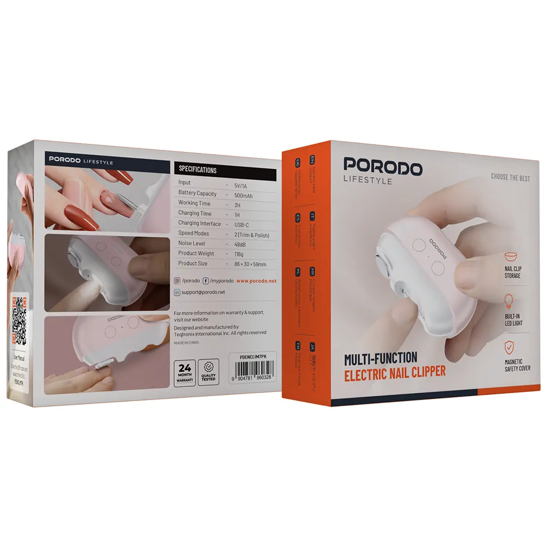 PORODO LIFESTYLE MULTI FUNCTION ELECTRIC NAIL CLIPPER PINK PDENCLIM7PK - Image 2