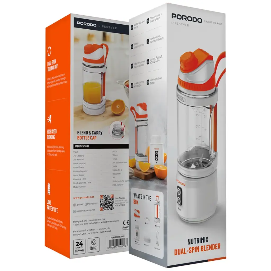 PORODO NUTRIMIX DUAL SPIN BLENDER WHITE PDBLNDR240WH - Image 2