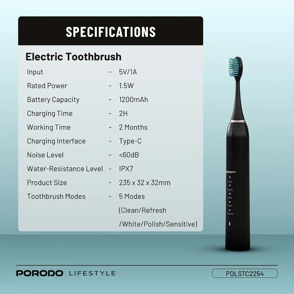 PORODO ULTIMATE ORAL CARE DUO ELECTRIC TOOTHBRUSH AND WATER FLOSSER COMBO PDLSTC2254 - Image 2