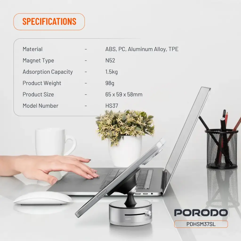 PORODO MULTI SURFACE MAGSAFE PHONE MOUNT SILVER PDHSM37SL - Image 2
