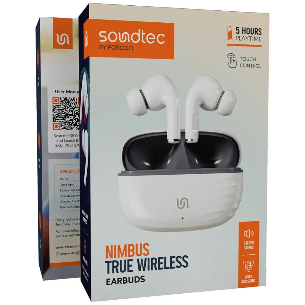 PORODO SOUNDTECH NIMBUS TRUE WIRELESS EARBUDS WHITE PDSTS700WH - Image 4