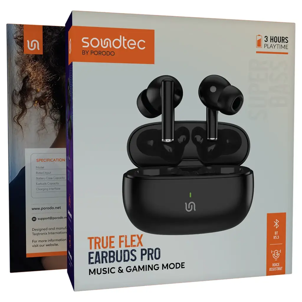PORODO SOUNDTEC TRUE FLEX EARBUDS PRO BLACK PDST2242BK - Image 4