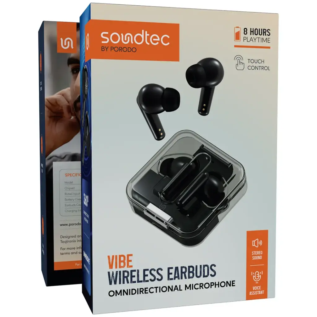 PORODO SOUNDTECH VIBE WIRELESS EARBUDS BLACK PDSTS168BK - Image 3